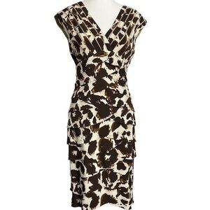 Cache Animal Print w/Mesh Tiered Fitted Sheath V-Neck/Back Stretch Dress
